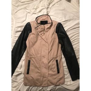 H&M Khaki Jacket with Faux Leather Sleeves
